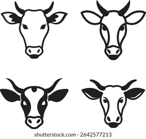 vector illustration of four different cow head silhouette