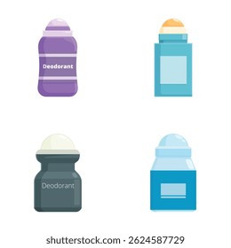 Vector illustration of four different deodorant containers in a flat design style