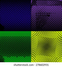 Vector illustration with four different halftone patterns. Colorful











