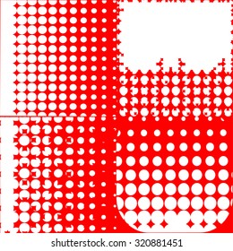 Vector illustration with four different halftone patterns. Red and white color


