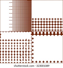 Vector illustration with four different halftone patterns. Brown and white color







