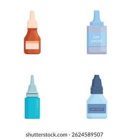 Vector illustration of four different medical dropper bottles for eye and ear treatment
