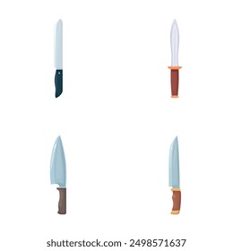Ilustración vectorial de cuatro estilos diferentes de cuchillos de dibujos animados, aislados sobre fondo blanco