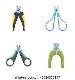 Vector illustration of four different types of pliers, showcasing various handles and functionalities