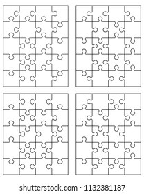 Vector illustration of four different white puzzles, separate pieces