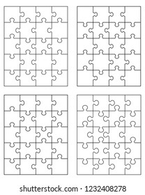 Vector illustration of four different white puzzles, separate pieces