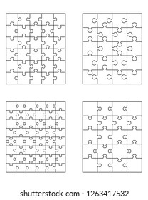 Vector illustration of four different white puzzles, separate pieces