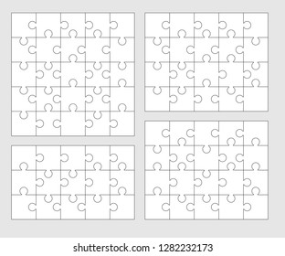 Vector illustration of four different white puzzles, separate pieces