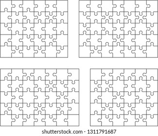 Vector illustration of four different white puzzles, separate pieces