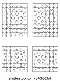 Vector illustration of four different white puzzles, separate pieces