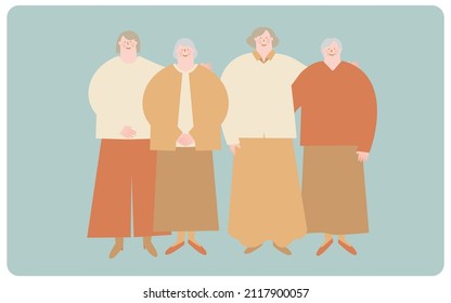 Vector illustration of four elderly women.
