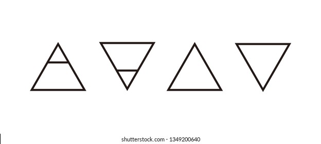 Vector illustration of four elements: air, earth, fire and water on a white background. Wiccan divination, ancient occult symbols, geometry. Mystical sense. Alchemy icons.  Pictograph 