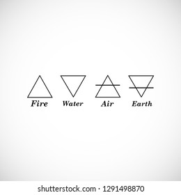 Vector illustration four elements icons, line symbols. Air, fire, water and earth symbol. Alchemy icons. Four basic elements.