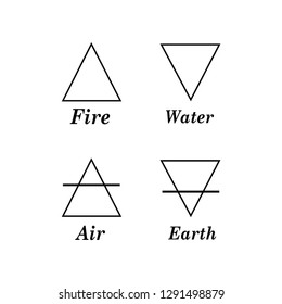 Vector illustration four elements icons, line symbols. Air, fire, water and earth symbol. Alchemy icons. Four basic elements.