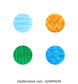 Vector illustration of four elements isolated into round shape. Water, fire, ground, wind