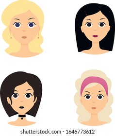 Ilustración vectorial de cuatro caras de las niñas