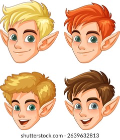 Vector illustration of four fairy characters with distinct hairstyles and colors. Bright, playful design with expressive features