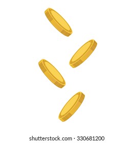 Vektorgrafik von vier herunterfallenden Goldmünzen. Finanzkonzept. 