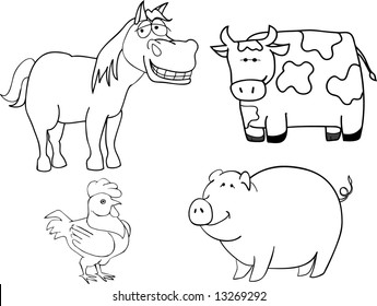 vector illustration of a four farm animals