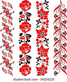 Vektorgrafik von vier Blumengrenzen - russischer Stil.