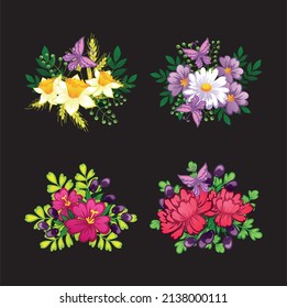 ilustración vectorial de cuatro flores está diseñada para camisetas con fondo blanco.eps