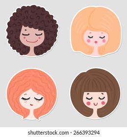 vector illustration of four girls in different images, with different characters 