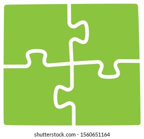 Vector illustration of four green puzzle pieces.