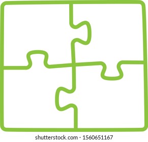 Vector illustration of four green puzzle pieces.