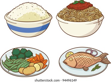 Vector illustration of four healthy meals. Each in a separate layer for easy editing.