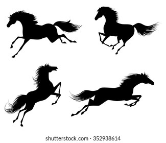 Vector illustration of a four horses silhouettes