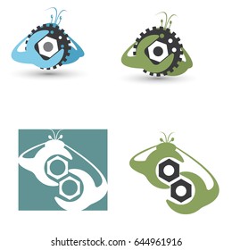 Vector illustration of four images in the form of crabs with spanners