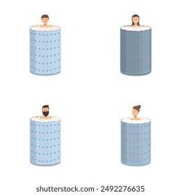 Vector illustration of four individuals peeking from different patterned cylinders