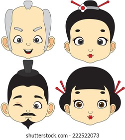 Vector illustration four japanese men and women faces