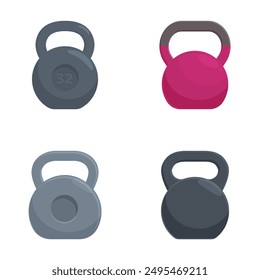 Vector illustration of four kettlebells in different colors suitable for fitnessthemed designs