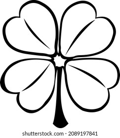 Vector illustration of a four leaf clover drawn in black and white