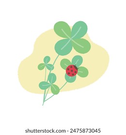 Vector illustration of a four leaf clover and a ladybug