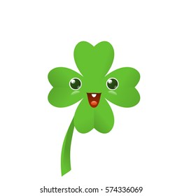Vector illustration of four leaved green emoji clover for saint Patricks day greeting isolated on white background