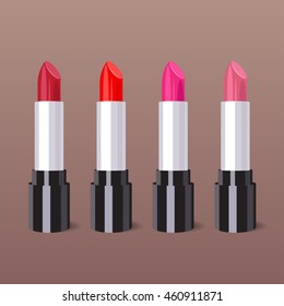 vector illustration of four lipsticks of different colors. EPS