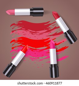 vector illustration of four lipsticks of different colors. EPS