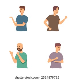 Vector illustration of four men expressing various feelings through body language and gestures