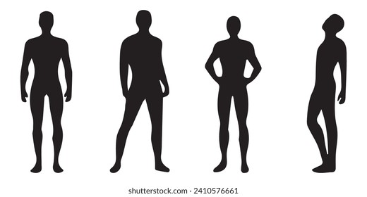 Vector illustration of four men silhouettes under the white background