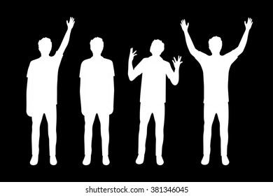 Vector illustration of four men silhouettes under the black background