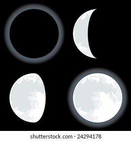Vector illustration of four moon phases. Only global colors. CMYK. Easy color changes.
