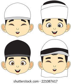 Vector illustration four Muslim men faces.