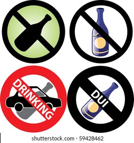 Vector Illustration of four No Alcohol or drinking while driving Signs. See my others in this series.