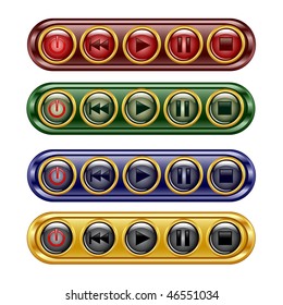 vector illustration of the four oblong shiny panel with player set sign icon buttons