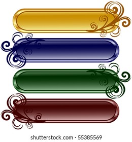 vector illustration of the four oblong shiny buttons with ornament