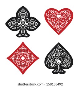 Vector illustration of four ornate card suits