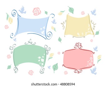 Vector illustration of four pastel frames with different elements