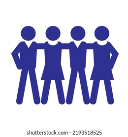 vector illustration of four people figures putting hands on each others shoulders